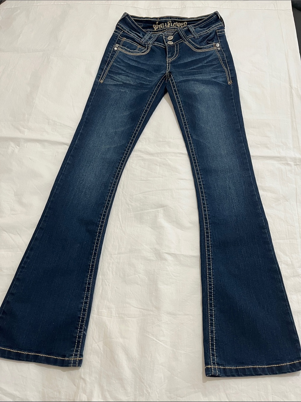 Wallflower Dark Blue Flare Jeans with Contrast Stitching